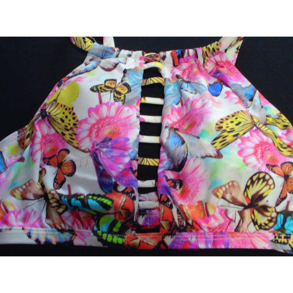 La Blanca Butterfly Floral High Neck Bikini Top Multi Color Size 6 Cutout